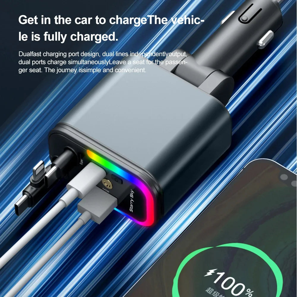 AutoVibe™ 180W 5 In 1 Retractable Car Charger