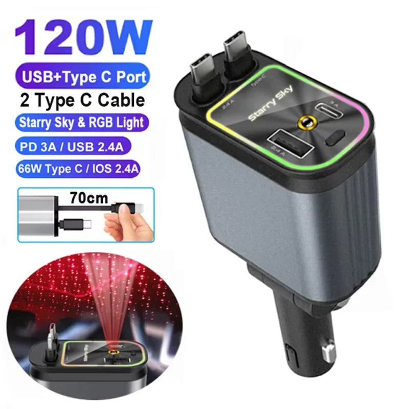 AutoVibe™ 180W 5 In 1 Retractable Car Charger