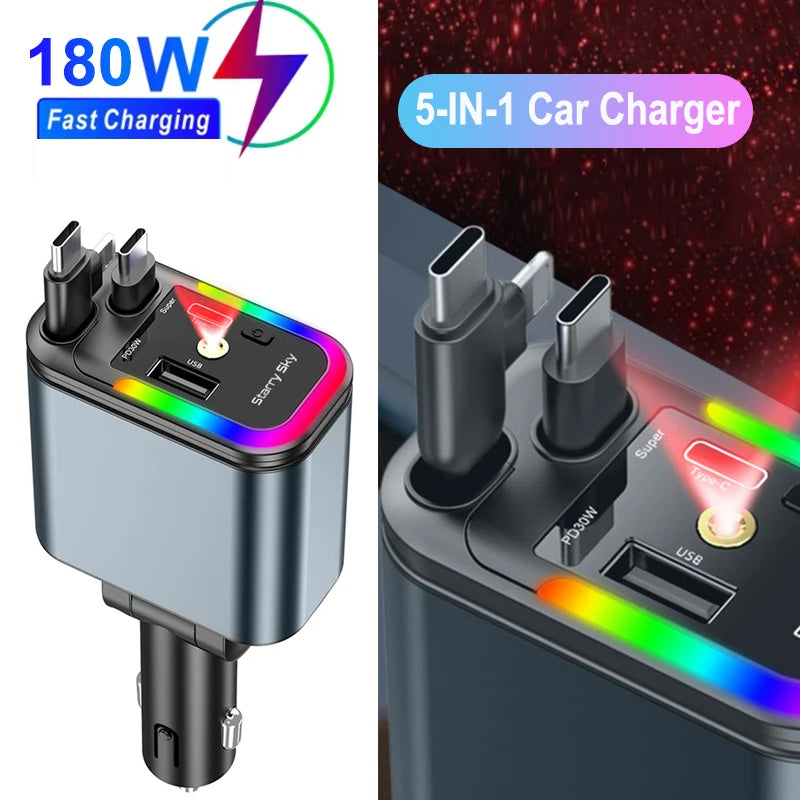AutoVibe™ 180W 5 In 1 Retractable Car Charger